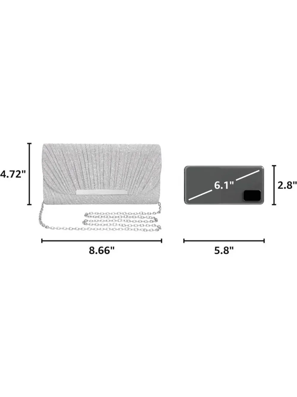 Women's Silver Clutch Purse Formal Evening Bag Wedding Party Handbag